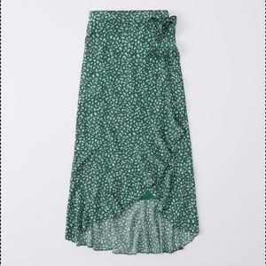 Abercrombie Green Floral Ruffle Wrap Midi Skirt M